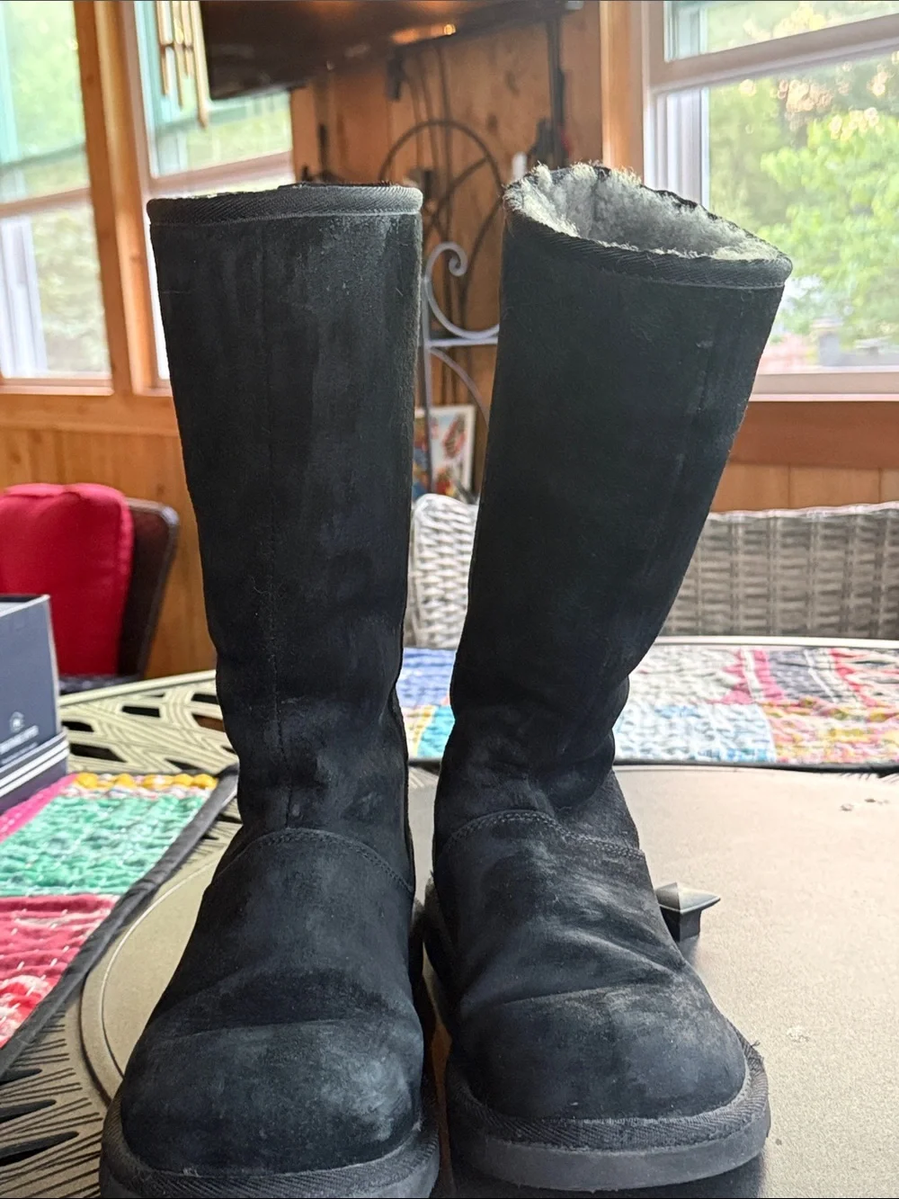 UGG Knightsbridge Black Suede Back-Zip Women's tall shearling Boots